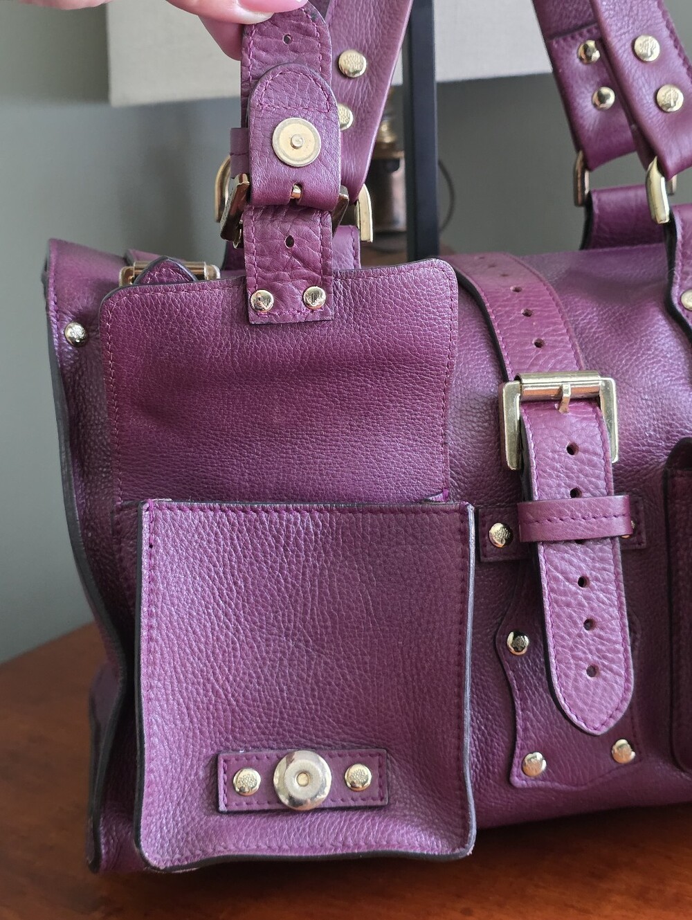 Mulberry Roxanne Purple Darwin Leather Satchel Shoulder Bag Gold Hardware Y2K - Picture 7 of 16